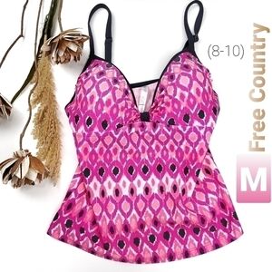 Free Country Pink Navy Bikini Top M (8-10)